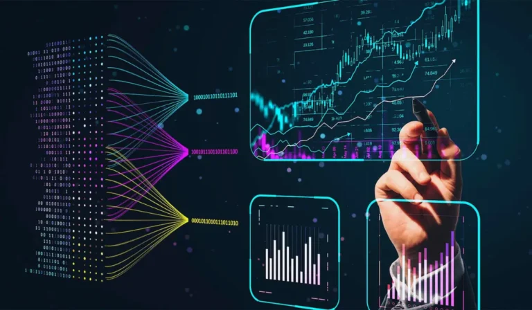 Dashboard AI di trading crypto con analisi di liquidità e volume nel 2026.