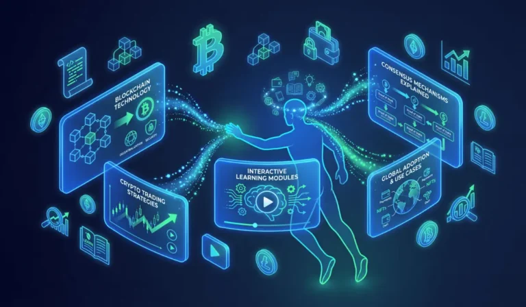 Trader principiante davanti a schermi con grafici crypto