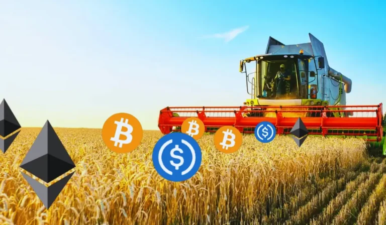 Yield farming nella DeFi con pool di liquidità e smart contract su blockchain