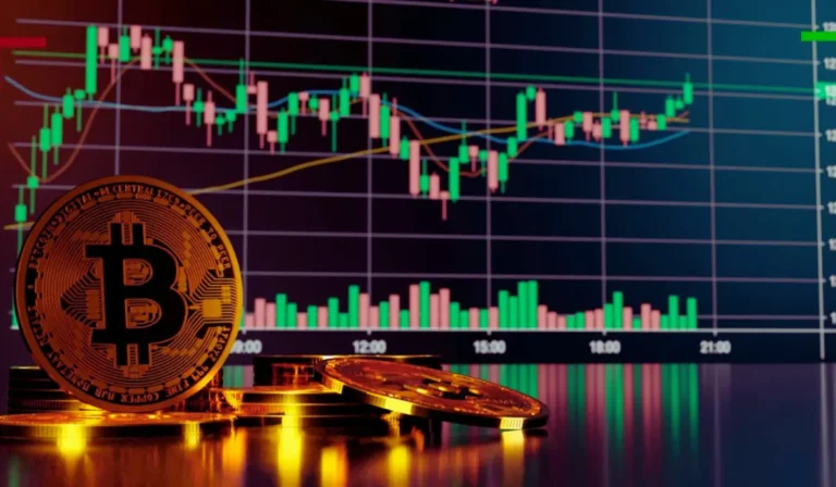 Piattaforme di trading di criptovalute visualizzate su più schermi con grafici in tempo reale.