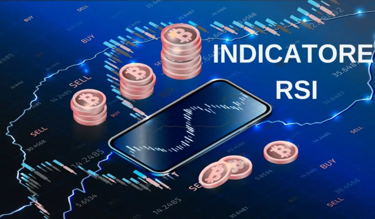 Trader che analizza l’indicatore RSI su un grafico di criptovalute per identificare opportunità di acquisto e vendita.
